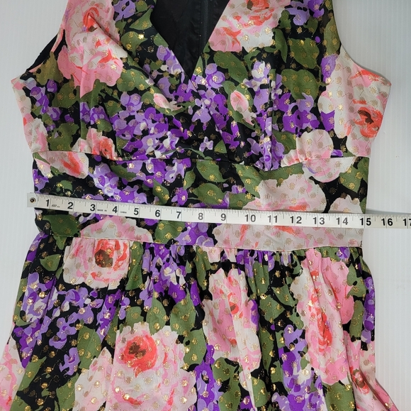 Vintage 70s California Sleeveless Spring Floral and Gold Lurex Maxi Dress S - Picture 8 of 10